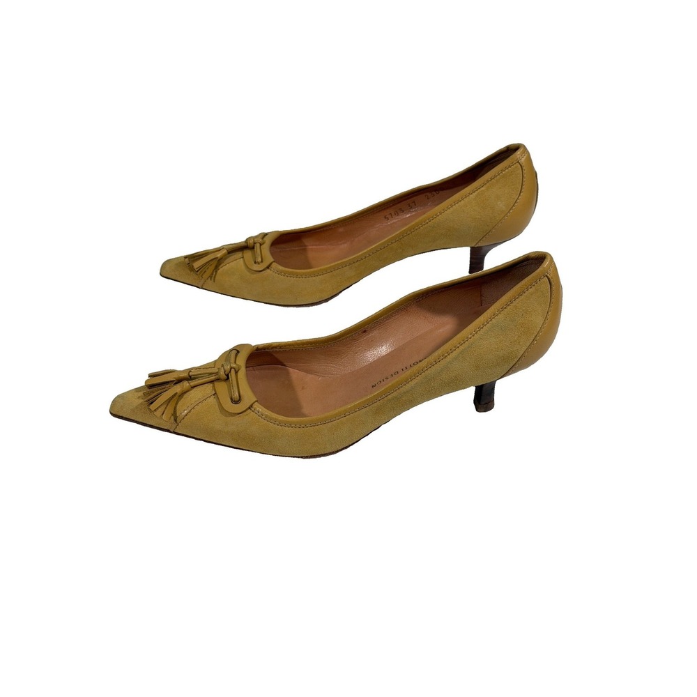 Giuseppe Zanotti Vicini Kitten Heel Pumps SZ 37 Suede Tassel Mustard Yellow Fall